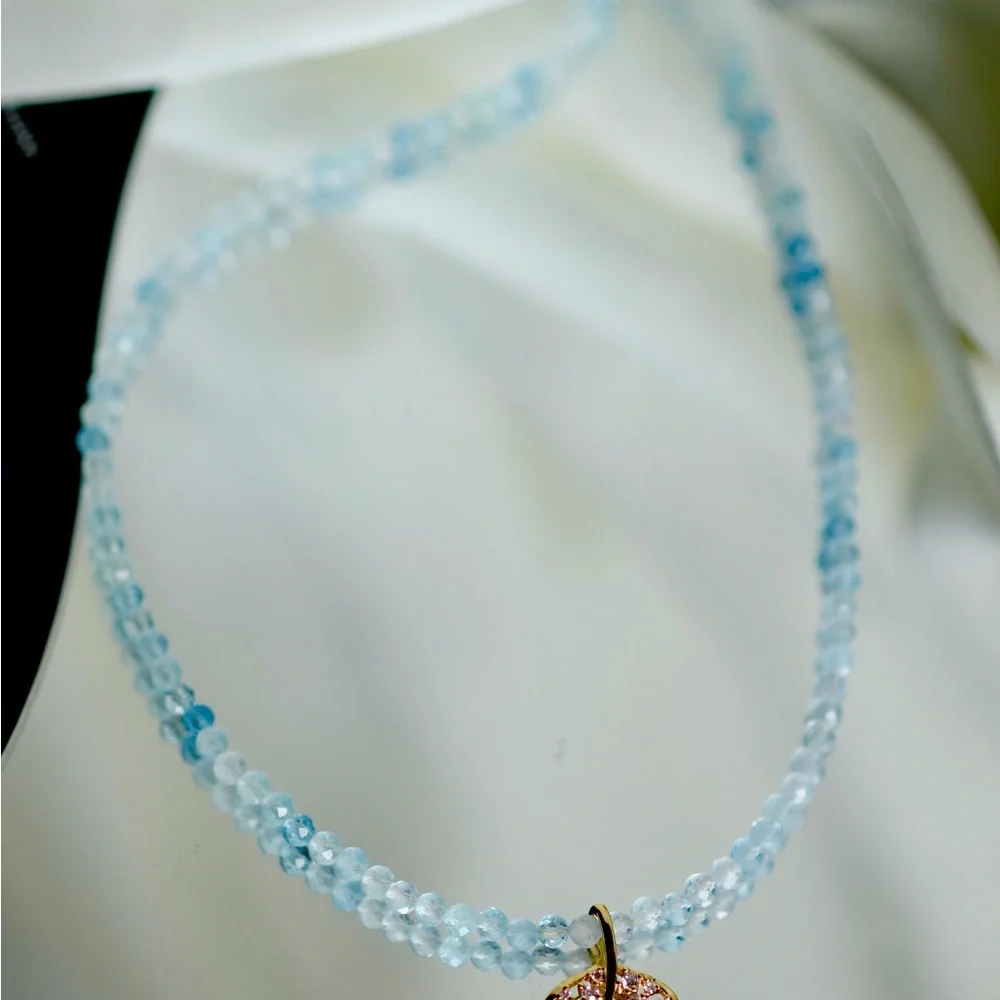 4mm Blue Aquamarine Faceted Round Beads Fishtail/Pisces Pendant Necklace… - Picture 2 of 5